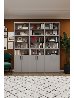 Asra Trend MDF Kül Gri Kapaklı Kitaplık – Ayarlanabilir Raf,Ev & Ofis Modern Dekoratif Kitaplık,K-52