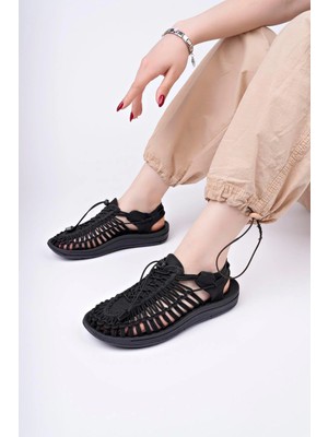 Aymood Lastikli Bağcıklı Ünisex Yaz Erkek Sandalet Kadın Terlik Dokuma Tasarım Plaj Sandaletleri Nef