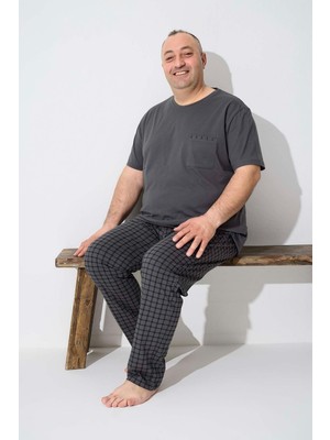 Aydoğan Erkek Dinç Büyük Beden Koton Kısa Kol Koyu Gri Pijama Takım 7018