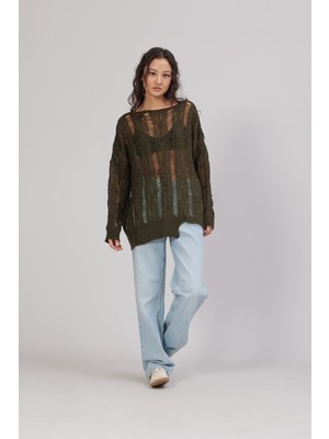 Nisan Triko Saç Örgülü Ajurlu Kazak