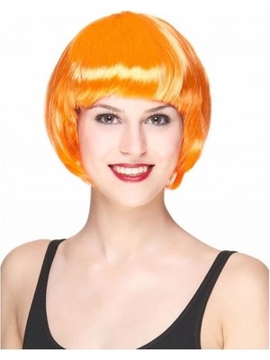Aesco Neon Turuncu Renk Açık Turuncu Küt Parti Peruğu