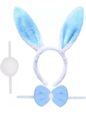 Aesco Tavşan Kostüm Seti Mavi Renk - Taç, Papyon, Ponpon, Kuyruk