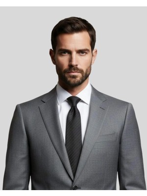 1001 Kravat Siyah Renkli 7,5 cm Genişliğinde Ipek Kravat