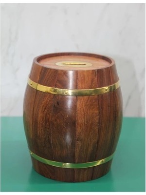 Aesco Pirinç Ahşap Fıçı Kumbara