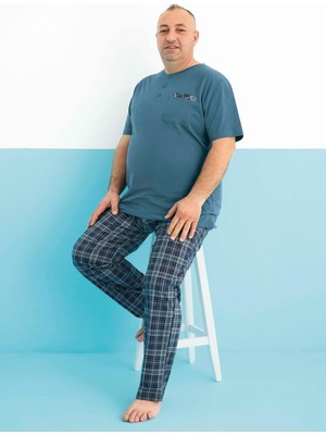 Aydoğan Erkek Dinç Büyük Beden Koton Kısa Kol Turkuaz Pijama Takım 0008