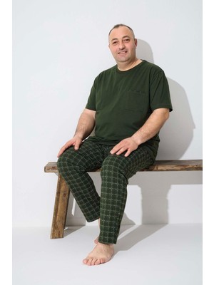 Aydoğan Erkek Dinç Büyük Beden Koton Kısa Kol Yeşil Pijama Takım 7021