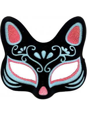 Aesco Siyah Süet Mavi Kırmızı Simli Kedi Maskesi