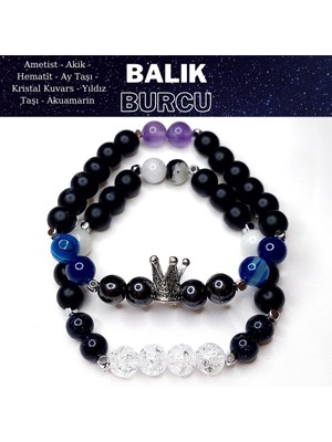 Herkimer Doğaltaş Orijinal Doğaltaş Balık Burcu Erkek Bileklik Kombini