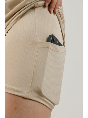 Airlife Training Srı-12 Fit Pı Orta Bel 2'si 1 Arada Taytlı Kadın Sporcu Şortu Bej