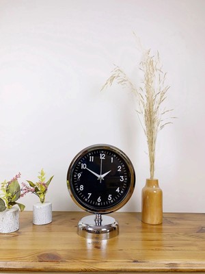 Mey İthalat Mey Ithalat® Krom Metal Gece Siyahı Masa Saati 25×20 cm