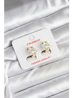 Belle Fusion Mey Ithalat® 14K Gold Renk Kaplama Kutup Yıldız Zirkon Taşlı cm Kadın Küpe