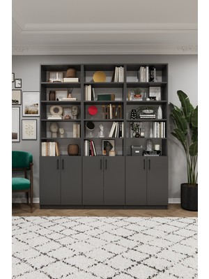 Asra Trend MDF Koyu Gri Kapaklı Kitaplık – Ayarlanabilir Raf, Ev&Ofis Modern Dekoratif Kitaplık,K-57