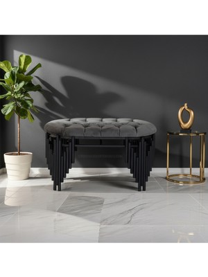 Piyano Model Mat Siyah Puf Ayakkabılık Bench