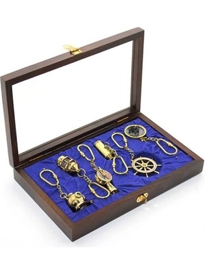 Aesco Ahşap Kutulu Pirinç 6'lı Anahtarlık Seti