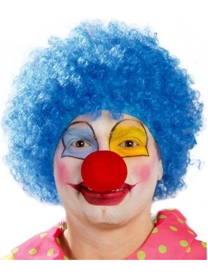 Aesco Mavi Renk Kıvırcık Afro Palyaço Seti