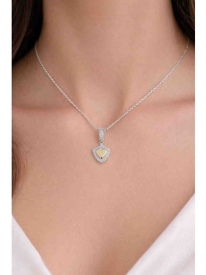 Reborn Design 316L Çelik Gümüş Renk Zirkon Taşlı Gold Kalp Kolye