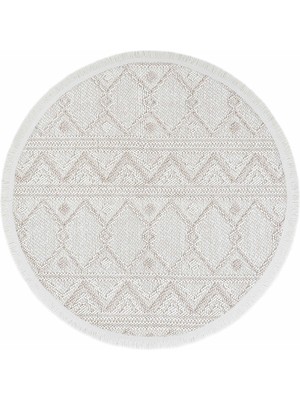 Cool Halı Mikasa Yuvarlak Bej Krem Rengi Desenli Modern Yumuşak Makine Dokuma Antre Balkon Hol Ev Oda Halısı