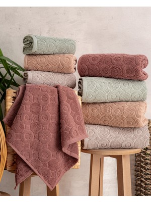 Hazangülü Collection Buldan Üretimi Çeyizlik Deluxe Jakarlı Domino 4'lü Banyo Havlusu I 70X140