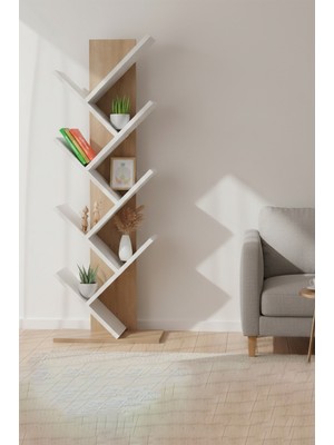 EUR066 Kitaplık - Beyaz Safir Meşe