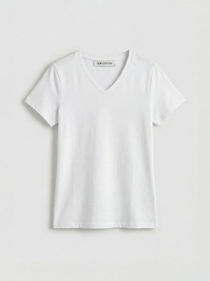 LC Waikiki Beyaz V Yaka Kadın Tişört