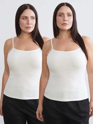 LC Waikiki Beyaz Büyük Beden U Yaka Ip Askılı Kadın Atlet 2'li