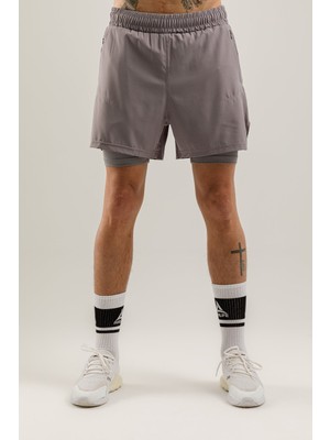 Airlife Training Crı-28 Fit Ls Orta Bel 2'si 1 Arada Taytlı Erkek Sporcu Şortu Gri