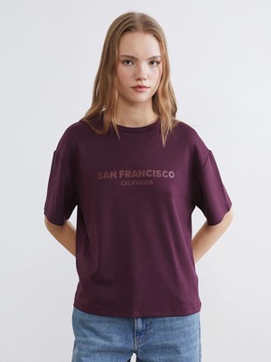 LC Waikiki Bordo San Francisco Baskılı Soft Touch Kadın Tişört
