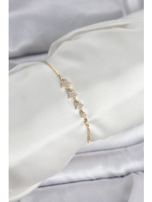 Butik Mey Ithalat® Gold Renk Zirkon Taşlı Yıldız Model Asansörlü Kadın Bileklik