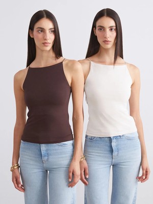 LC Waikiki Bej Halter Yaka Ip Askılı Kadın Atlet 2'li