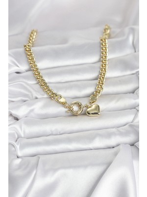 Butik Mey Ithalat® Kalp Detaylı Gold Renk Pirinç Kadın Kolye