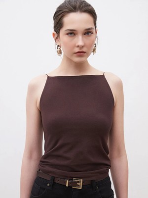 LC Waikiki Kahverengi Halter Yaka Ip Askılı Kadın Atlet