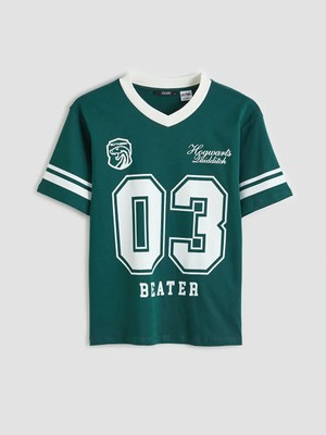 LC Waikiki Yeşil V Yaka Harry Potter Baskılı Kadın Tişört