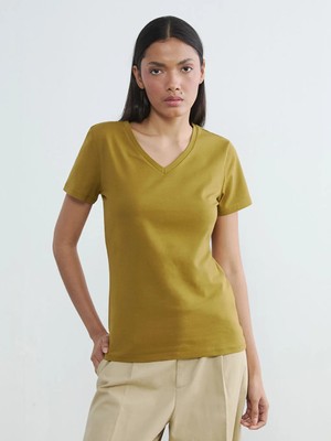 LC Waikiki Yeşil V Yaka Kadın Tişört