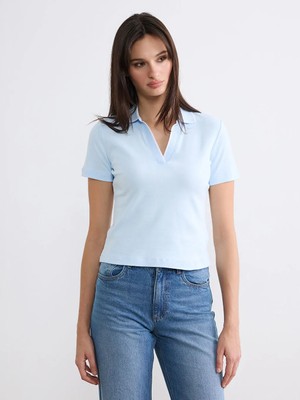 LC Waikiki Mavi Polo Yaka Kadın Tişört