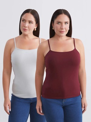 LC Waikiki Bordo Büyük Beden U Yaka Ip Askılı Kadın Atlet 2'li