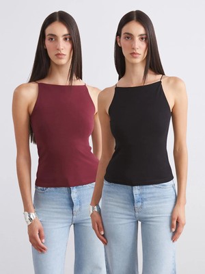 LC Waikiki Bordo Halter Yaka Ip Askılı Kadın Atlet 2'li