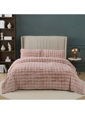 Nevore Home Ultra Soft Peluş Pudra Çift Kişilik Yatak Örtüsü Seti 220X240 cm – Yumuşak Dokulu