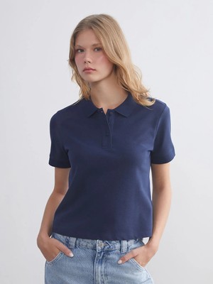 LC Waikiki Lacivert Polo Yaka Kadın Tişört