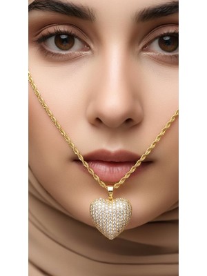TrendyX Burgu Zincirli Zirkon Taşlı Kalp Kolye