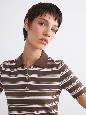LC Waikiki Karışık Polo Yaka Çizgili Kadın Tişört