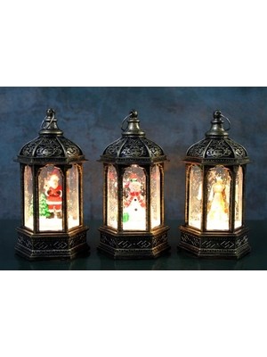 Aesco Yılbaşı Temalı Işıklı Kar Küresi Siyah Tasarım