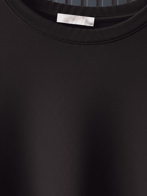 Modarte Kadın Uzun Tesettür Tunik Basic Salaş – Yan Yırtmaçlı Günlük Sweat Tunik Siyah