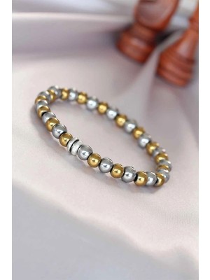 Butik Mey Ithalat® Hematit Silver Gold Renk Doğal Taş Erkek Bileklik