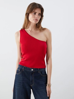 LC Waikiki Kırmızı Tek Omuz Crop Kadın Triko Atlet