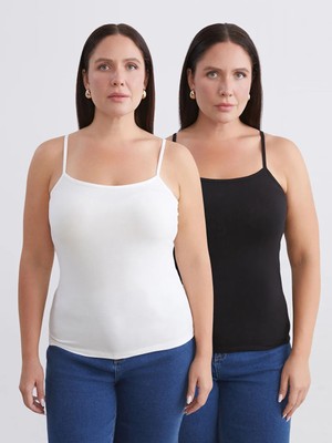 LC Waikiki Beyaz Büyük Beden U Yaka Ip Askılı Kadın Atlet 2'li