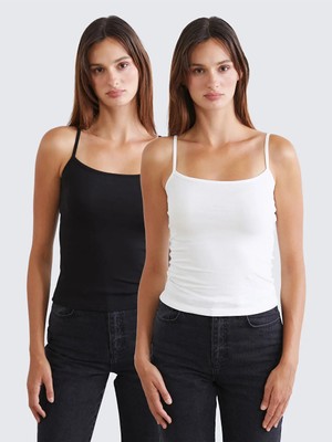 LC Waikiki Beyaz Kare Yaka Ip Askılı Kadın Atlet 2'li