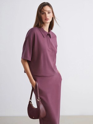 LC Waikiki Bordo Polo Yaka Kadın Tişört