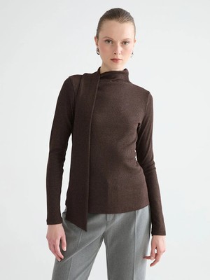 LC Waikiki Kahverengi Şal Detaylı Dik Yaka Kadın Body