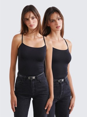 LC Waikiki Siyah Kare Yaka Ip Askılı Kadın Atlet 2'li