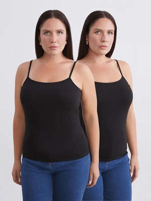 LC Waikiki Siyah Büyük Beden U Yaka Ip Askılı Kadın Atlet 2'li